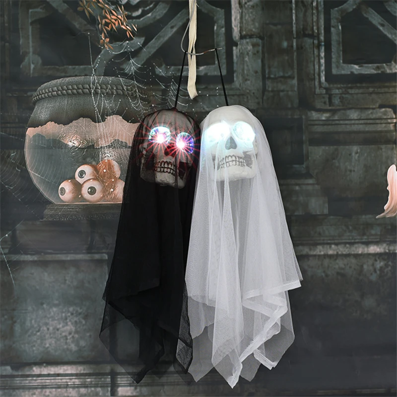 

Halloween Veil Skull Head Glow Eye Toys Hanging Ghost Decoration Secret Room Horror Haunted House Decor Halloween Props xx95