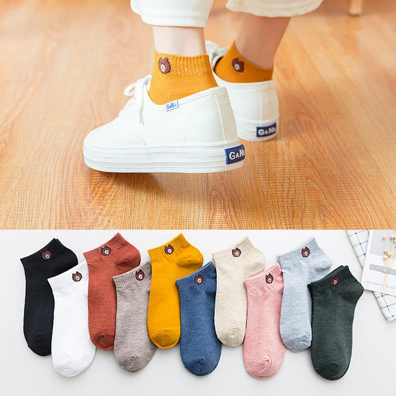 KingDeng Осень Лодыжки Носки Для Женщин Симпатичные Kawaii Harajuku Розовый Мультфильм