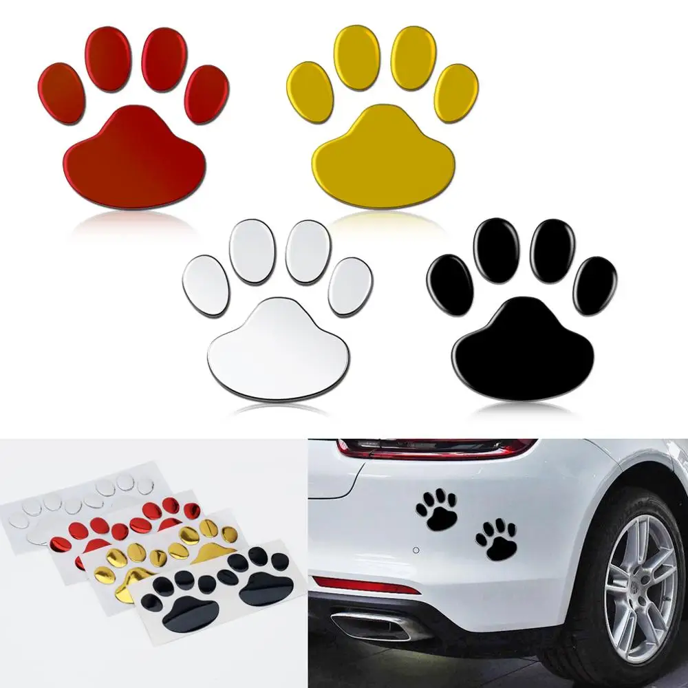 

2Pcs/Set Car Sticker Cool Design Paw 3D Animal Dog Cat Bear Foot Prints Footprint Decal Car Stickers Silver Red Black Golden