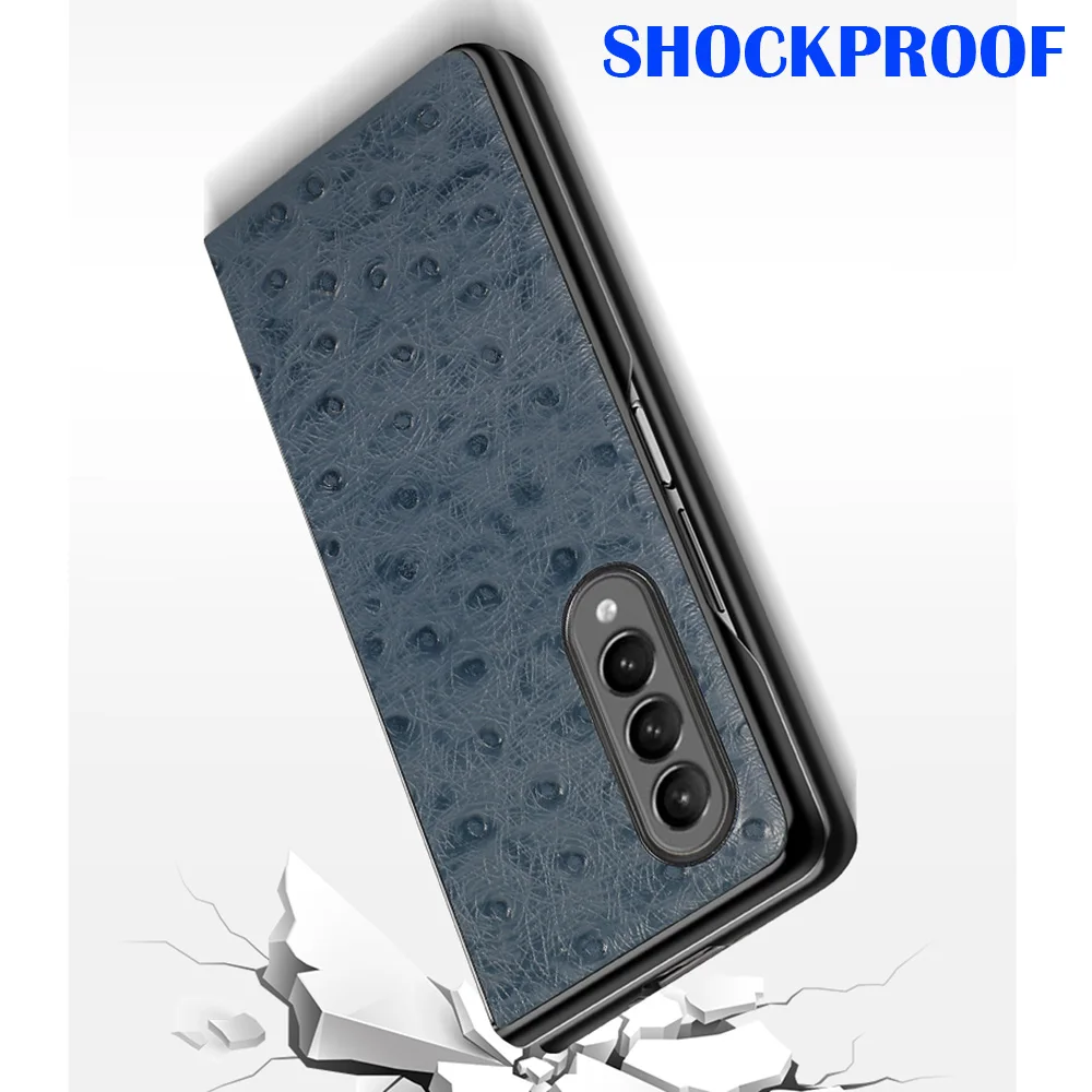 2 in 1 Genuine Cowhide Leather Case for Samsung Galaxy Z Fold 3 2 Case Crocodile Ostrich Cross Litchi Texture Protective Cover