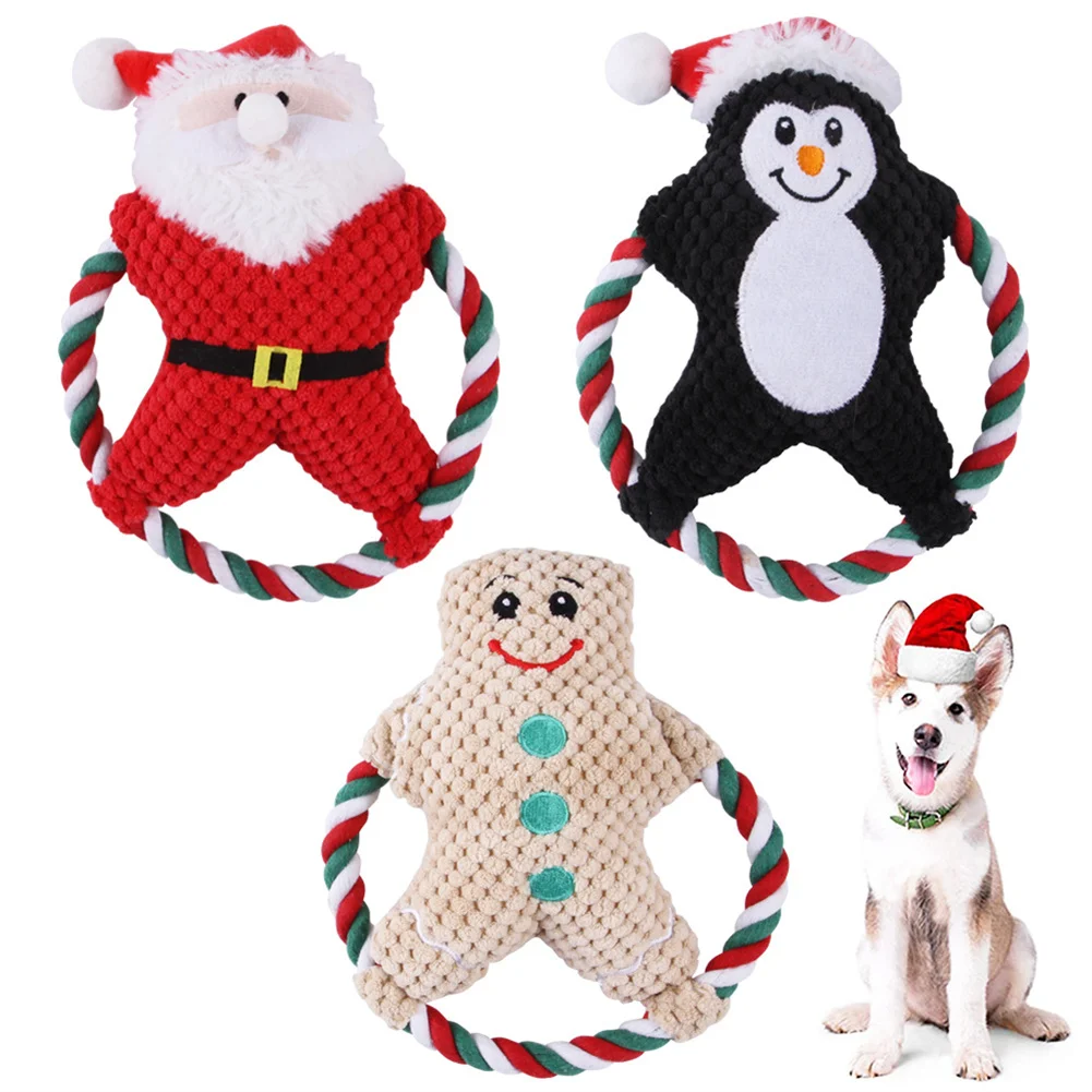 

Christmas Dog Chew Toys Santa Claus Gingerbread Man Penguin Squeak Chew Teeth Dog Toys Interactive Training Toy Pet Accessories