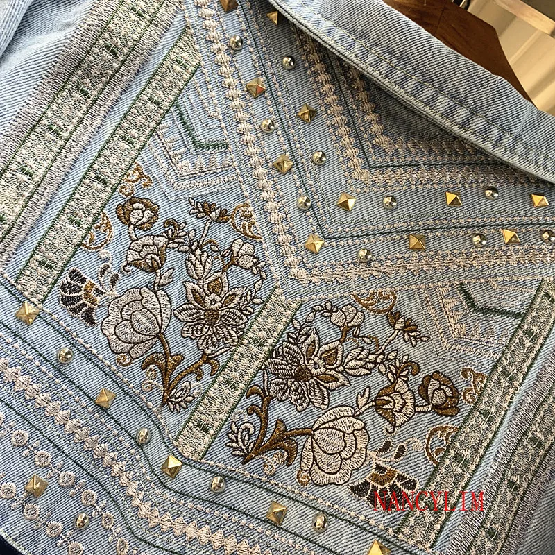 

2019 Autumn Heavy Industries Embroidered Denim Jacket Women's Loose BF Tassel Rivet Jean Coat Outwear Ladies Casual Cowboy Coats