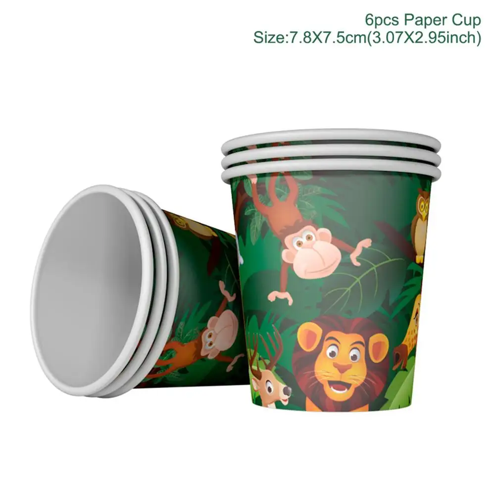 Paper Cup 6PCS HUIRAN сафари животные бумажный баннер с днем рождения Дети День Рождения Декор джунгли вечерние украшения зеленый слон Зебра - Цвет: Paper Cup 6PCS