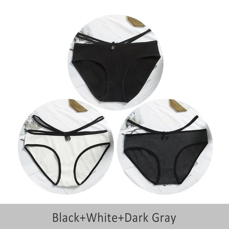 Black White Gray Сексуальные Полосатые одноцветные женские трусики из хлопка с низкой талией, комфортные трусы DULASI 3 шт./лот - Цвет: Black White Gray
