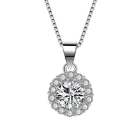 hoyon 14k white gold color 1ct necklack for womens pendant aaa zircon sun flower round clavicle pendant fine jewelry no chain