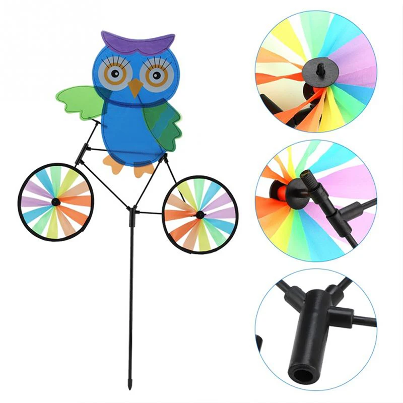 Животные Сова на велосипеде штифт ветряной мельницы Whirligig ветер Spinner открытый