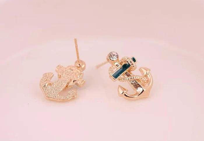 Женские Модные хрустальные стразы серьги гвоздики в виде якоря моряка подарок