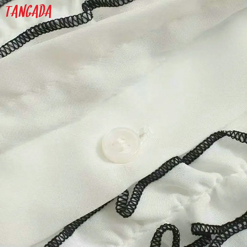Tangada Женская шикарная белая шифоновая блузка с оборками и длинным рукавом, женские рубашки с галстуком-бабочкой, стильные офисные топы, блузы 4M55