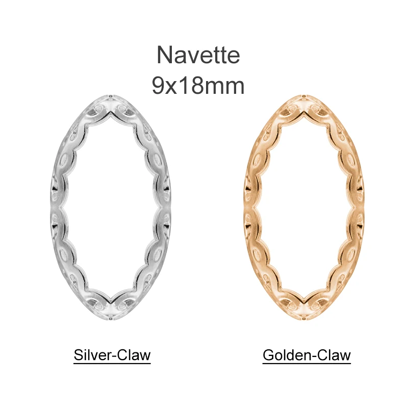 Navette 9x18mm Отлично подходит все фигуры и размер пустой золотой и серебряный коготь для кристаллов Стразы Камни Diy ремесло в свадебное платье, одежда сшить - Цвет: Navette 9x18mm