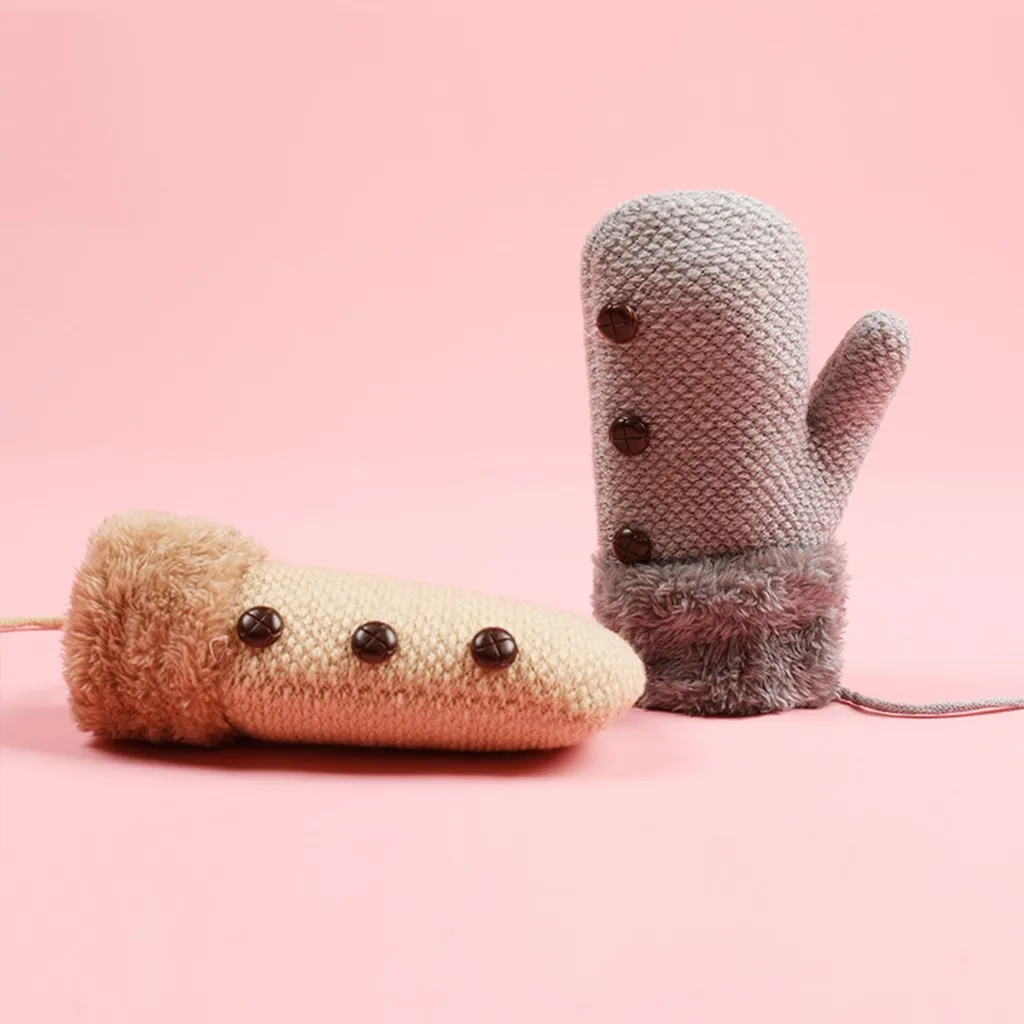 Детские перчатки теплые повязки на шею ногти плюшевые толстые одноцветные для