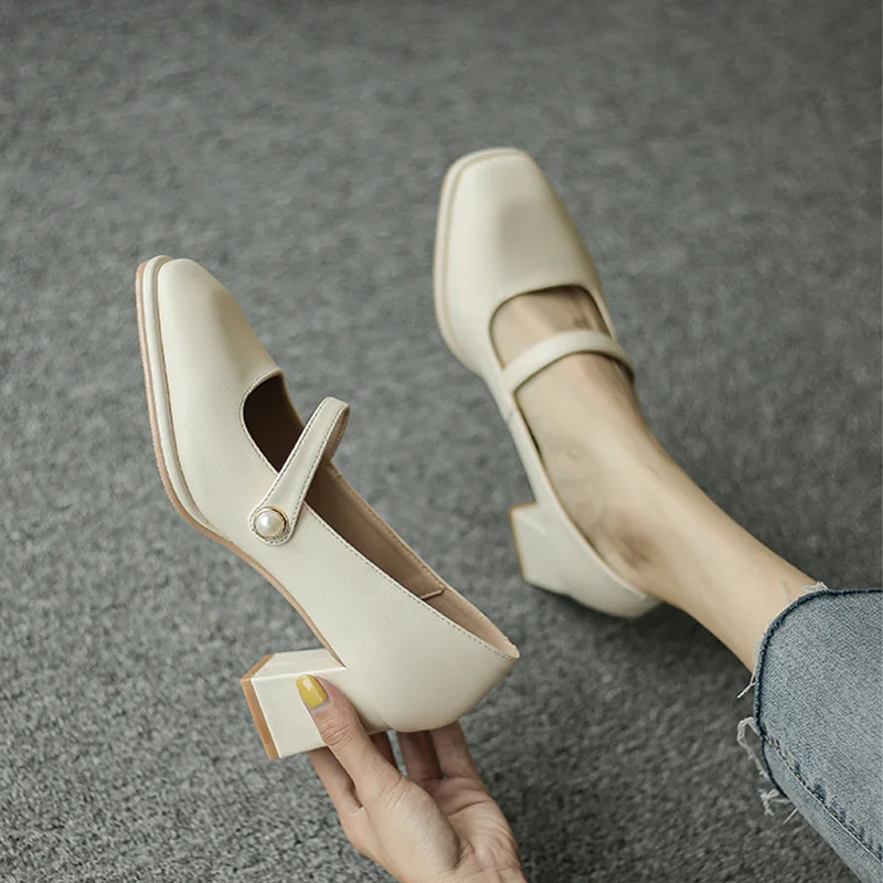 

Women's Mary Jane Shoes Pumps Women 2021 Summer Soft New Red Sexy Ladies Party Luxury Design High Heels Thick Heel Shoes women