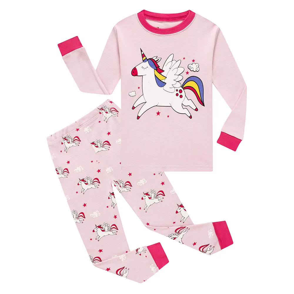 

2021 Children Sleepwear Set Long Sleeve Baby Clothes Pyjamas Cartoon Kids Homewear Full Cotton Girls Unicorn Pajamas Sets