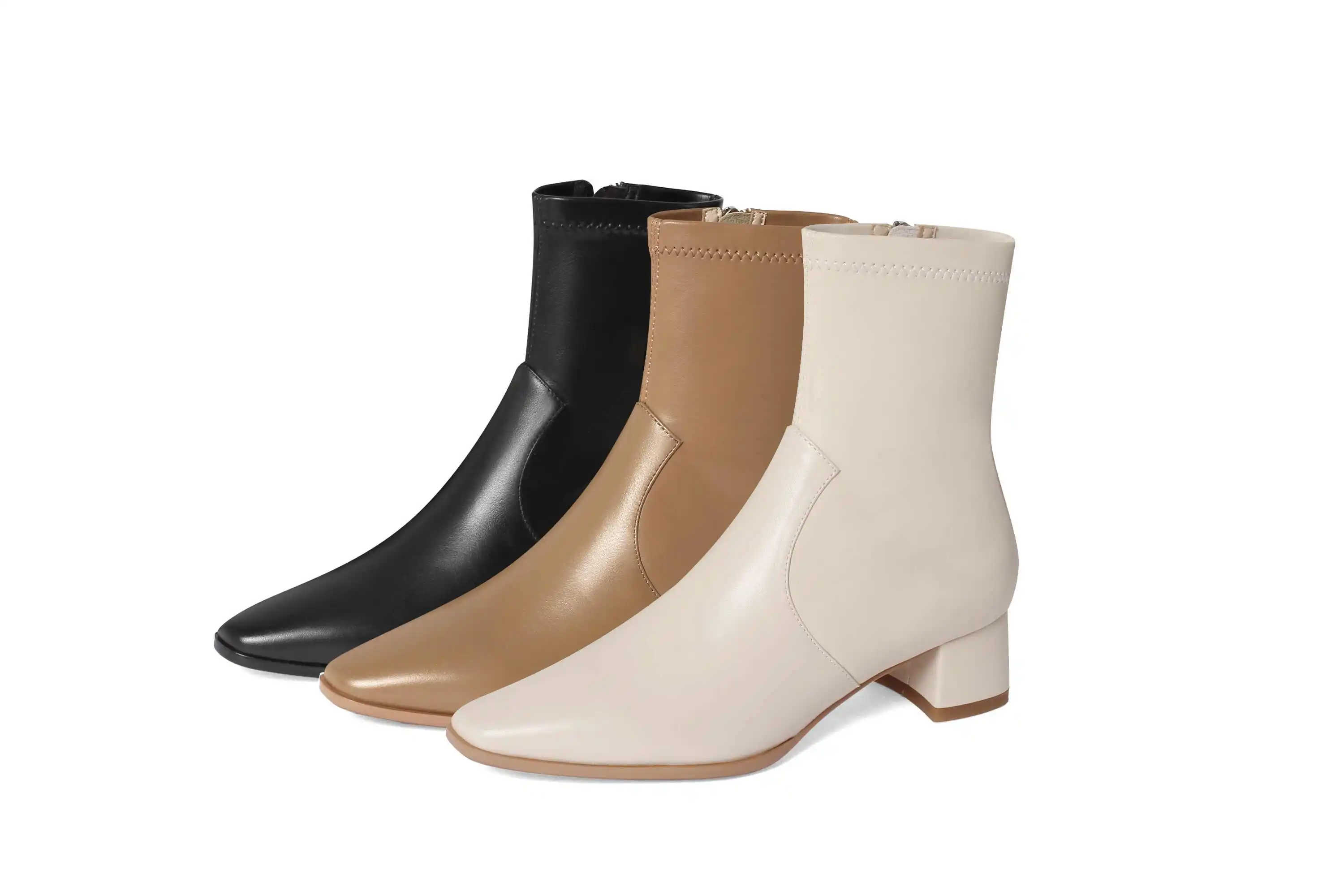 

Lanxuryee stretch boots real cow leather korean girls small square toe thick med heel zipper young lady mature ankle boots L52