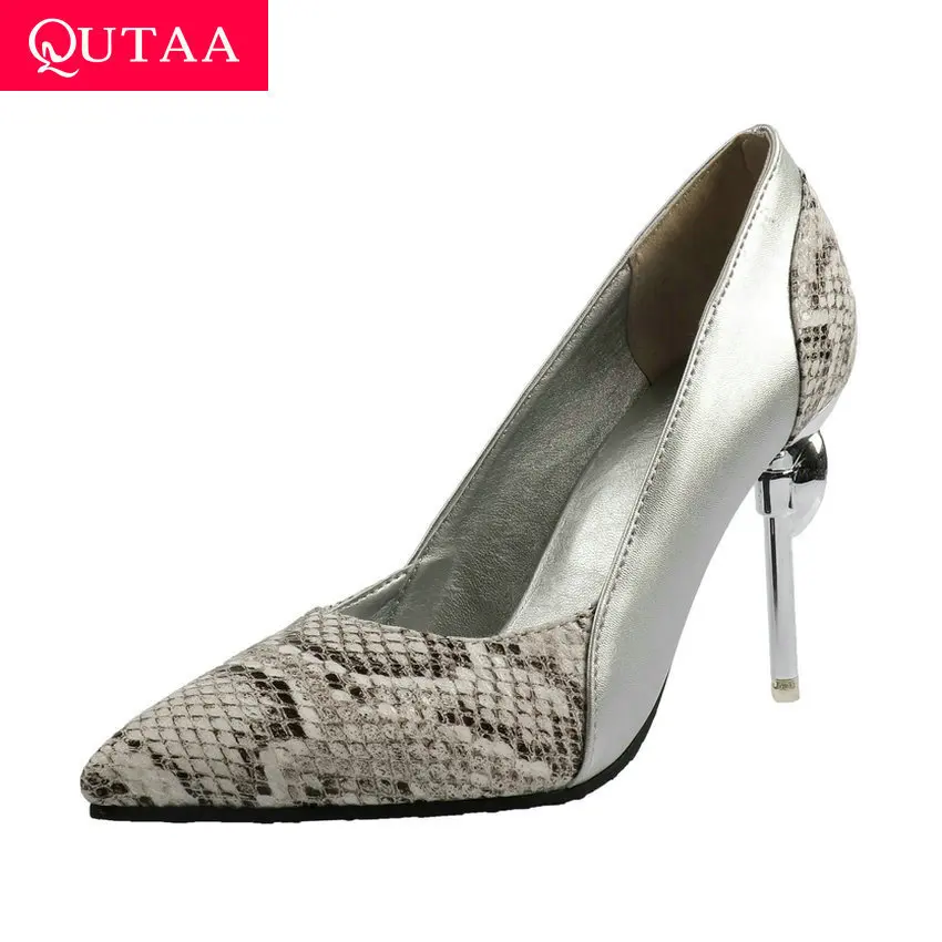 Женские туфли лодочки на шпильке QUTAA розовые из искусственной кожи тонком