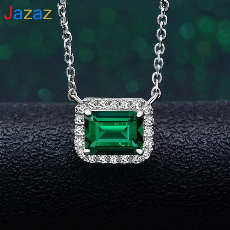 

Jazaz 100% 925 Sterling Silver Pendant Necklace Women Top Quality Lad Grown Emerald Gemstone Wedding Party Bridal Jewelry B0866