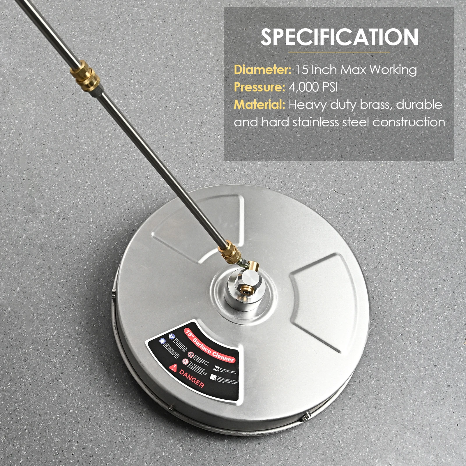 Limpiador a presi&oacute;n, carcasa de acero inoxidable con 2 varitas de extensi&oacute;n, accesorio, disco redondo, limpiador de superficie plana-0
