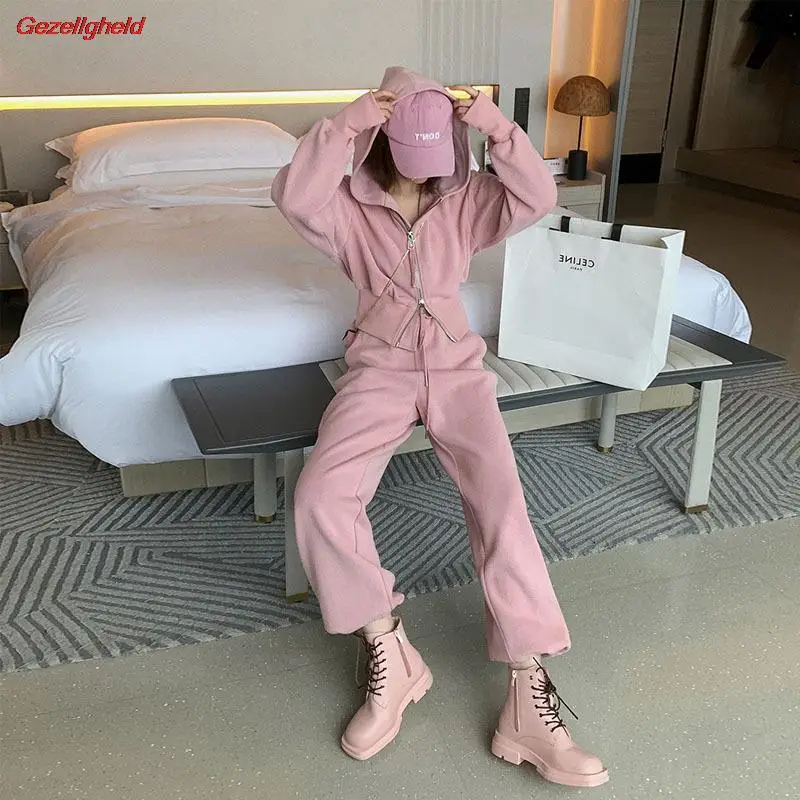 

Gezelligheid Zipper Hoodie Pants Two-piece Set Fashion Casual Sportswear Suit Women Autumn 2021 New Korean All-match Hooded