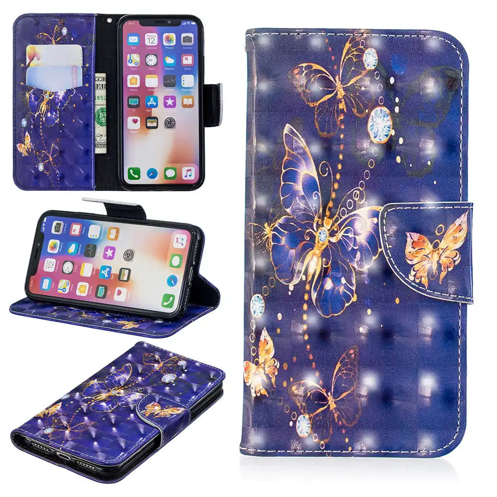 3D чехол-книжка для iphone XS 11 Pro Max, кожаный чехол-книжка для iphone XS Max XR X 7 8 6 6S Plus, чехол для телефона с отделением для карт - Цвет: 9
