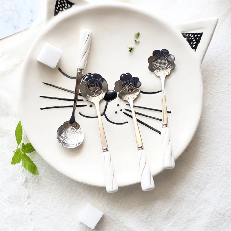 2019 позолоченная керамическая ручка ложка вишневый цвет в виде Розы для