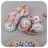 12mm food grade silicone beads baby teether toy molar teething toy for baby beech wood ring bracelet
