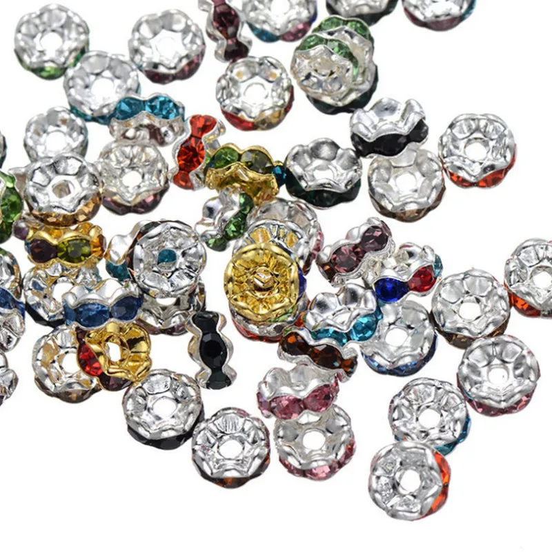 

100 шт./лот 6 8 мм Rondelle разделитель россыпью бусины Стразы Кристалл speacer бисер посеребренный латунь для изготовления ювелирных изделий ручной ...