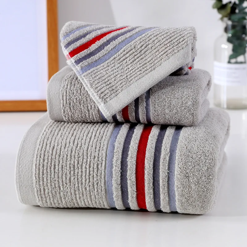 

Bath Towel Set 100%Cotton, 1Bath Towel, 1Hand Towel,1Face towel Bathroom Highly Absorbent Shower Towel Striped Homehold,Gray