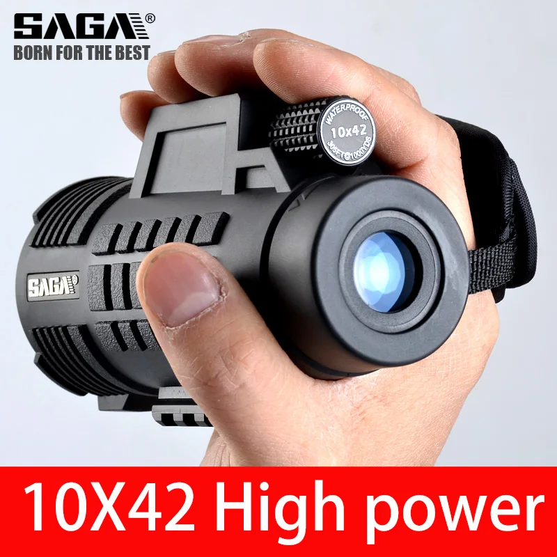 10x42 SAGA Профессиональный монокулярный телескоп 8x42 12x50 мини telescopio BAK4 призма компактный охотничий низкий светильник ночного видения монокуляры - Цвет: 10x42