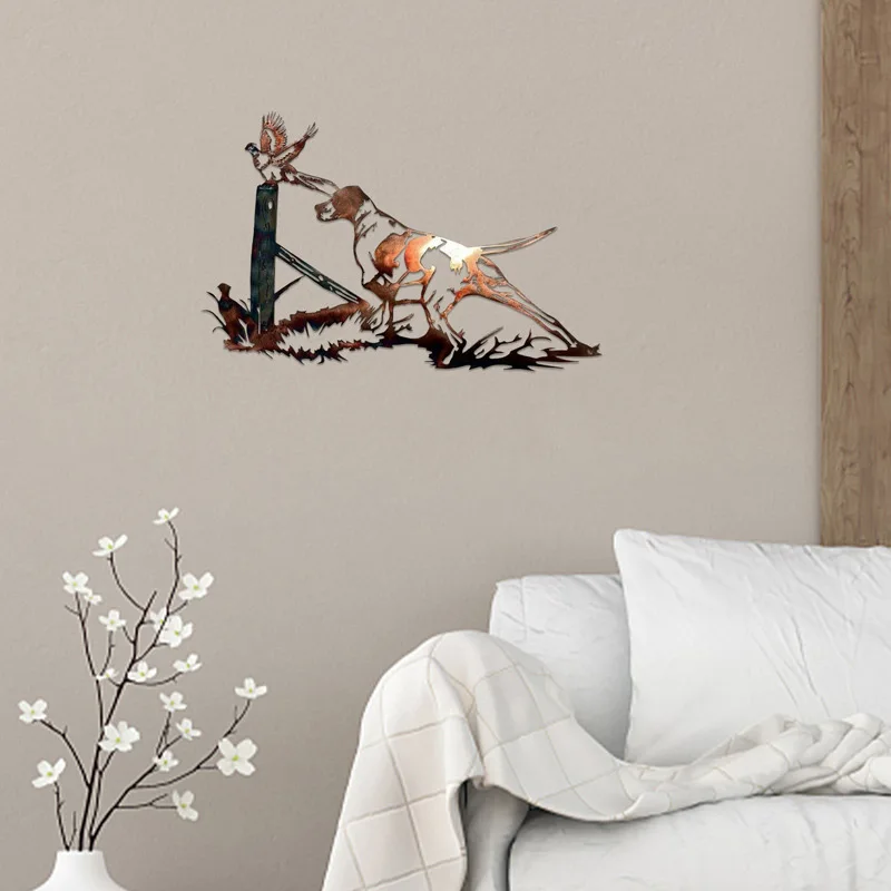

Metal Wall Art Scenery Silhouette Hanging Decor Hollow Rural Style Animal Hunting Ornament for Home E7