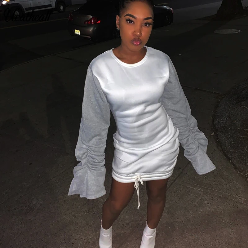 Платье-свитшот женское с рюшами и длинным рукавом | Женская одежда