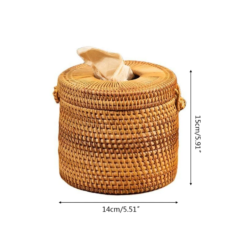

Round Rattan Tissue Box Vine Roll Holder Toilet Paper Cover Dispenser for Bathroom Home Hotel Office
