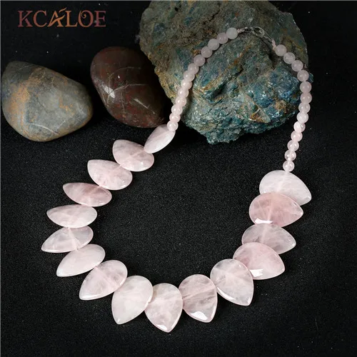 Pink Quartz KCALOE, ожерелье с тигровым глазом, женские винтажные аксессуары, большой натуральный камень, дизайн капли воды, чокеры, ожерелье s, Макси ожерелье - Окраска металла: Pink Quartz