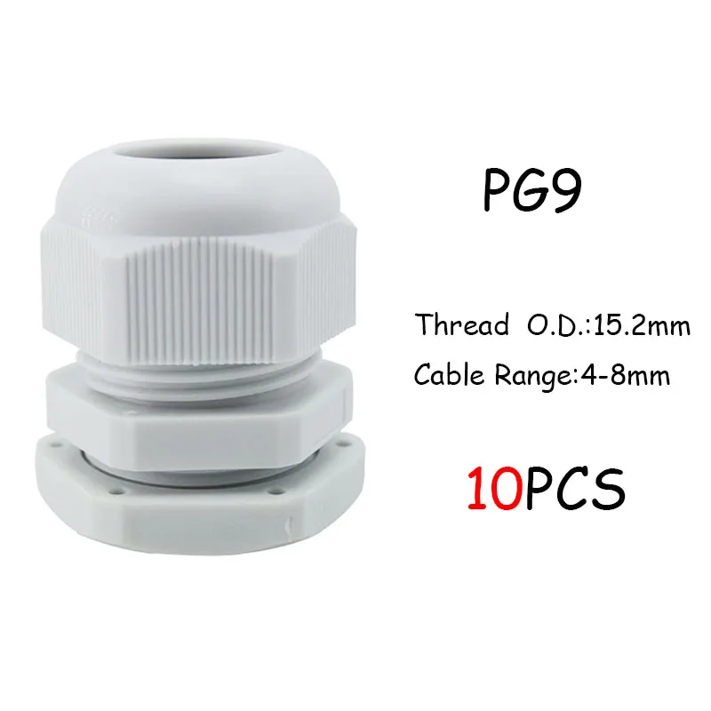 10 шт. IP68 PG7 для 3-6,5 мм PG9 PG11 PG13.5 PG16 PG19 провода кабель CE белый черный Водонепроницаемый Нейлон Пластик кабельный ввод Разъем - Цвет: PG9 White