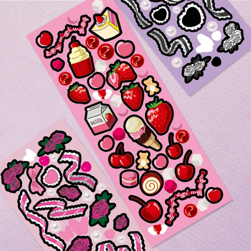 Pegatinas de lazo para regalo, calcoman&iacute;as decorativas de fresa, postre, Luna y rosa-1