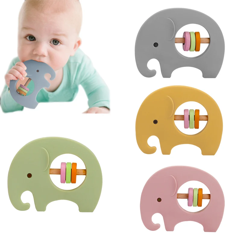 

New Arrival Cute Elephant Hand Bells Food Grade Silicone Baby Music Rattle Montessori Stroller Toy Educational Toys Gift
