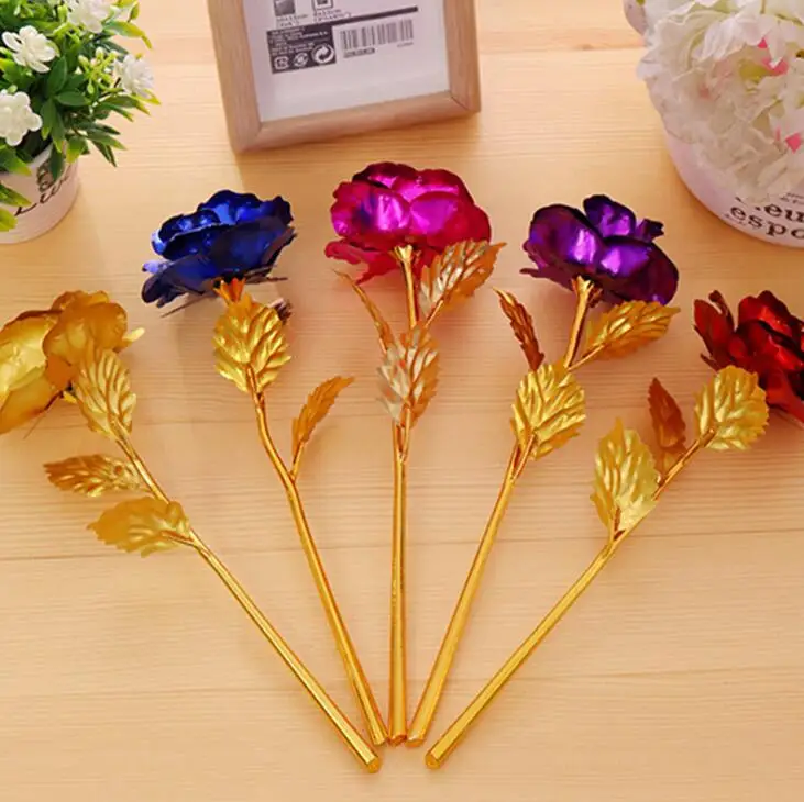 

Free shipping Fashion 24k Gold Foil Plated Rose Creative Gifts Lasts Forever Rose for Lover's Wedding Christmas Day Gifts LX1491