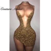 gold prom dresses for black girls halter celebrity party dress mermaid mini cocktail gown luxury beaded homecoming gowns %d0%bf%d0%bb%d0%b0%d1%82%d1%8c%d0%b5