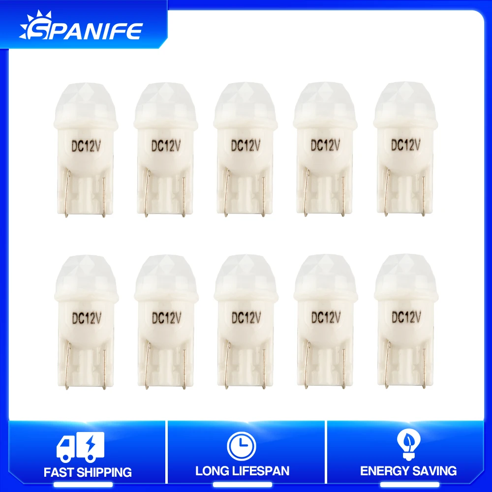 

Spanife 10pcs W5W LED T10 Led Canbus 194 LED Bulb 3D ceramic Car Side Marker Light License Plate Lamp 12V 6500K