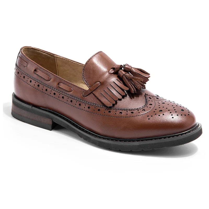 Женская Осенняя обувь 2019 года из натуральной кожи Лоферы без застежки с