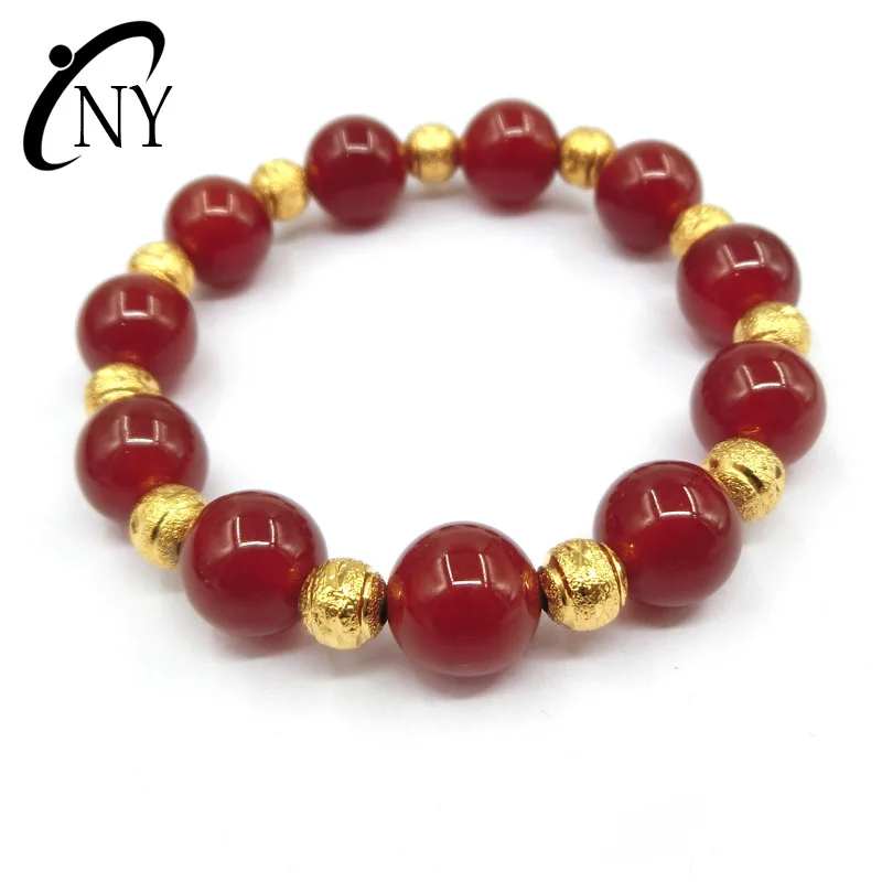 

Natural Crystal Bracelet for Women Men Red Stone Agate Bead Bracelet 14K Gold Plated Charms Bangles Jewelry Birthday Gift Bijoux