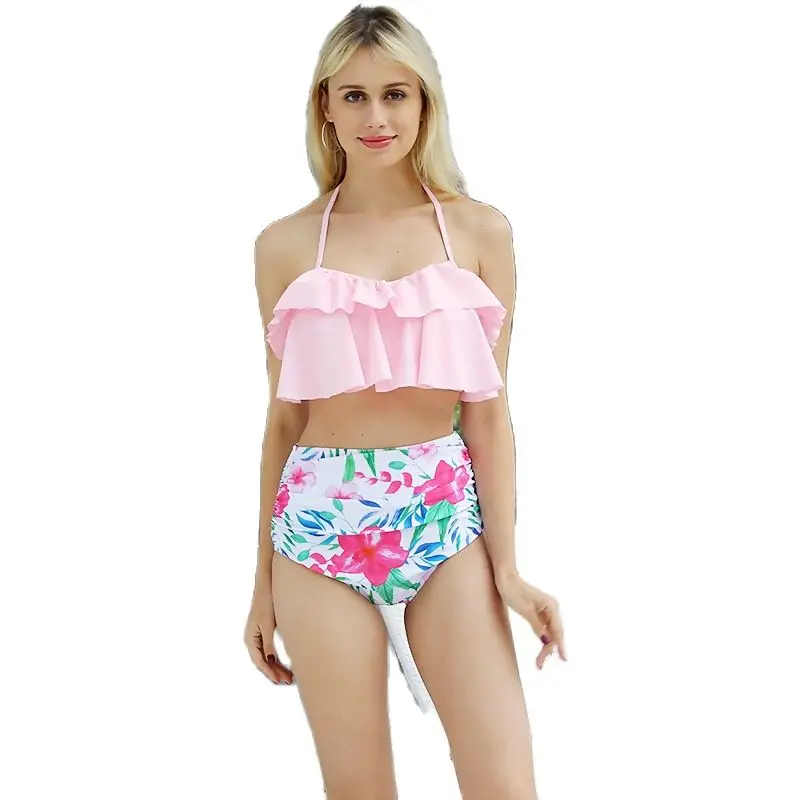 

2021 Hot Sale Bikini Swimsuit Europe And The United States Sexy Double Ruffled One-shoulder Swimsuit