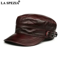 real leather caps for men winter hat genuine leather purplish red military hat cowskin mens sailor hat brand accessories xl