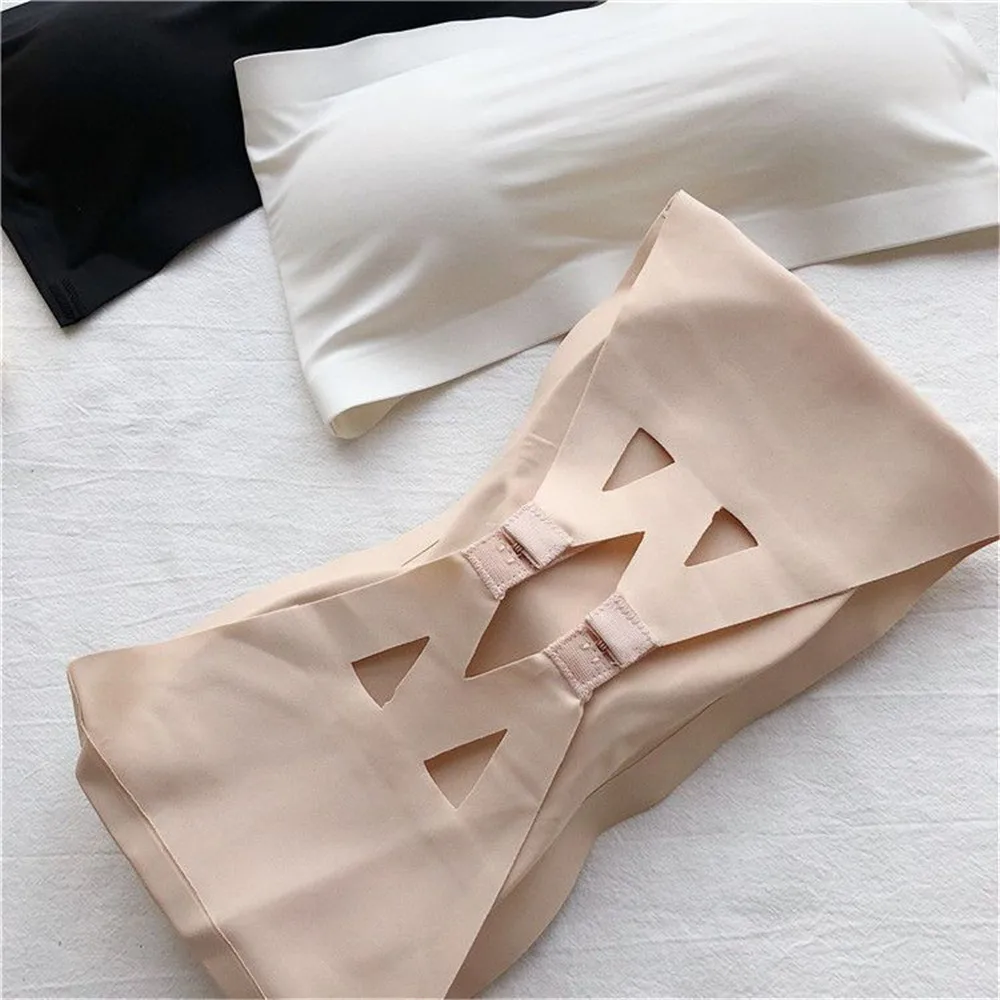 

Adjustable Female Tube Tops Comfortable ice silk bottoming Underwear Women strapless Ladies Tube Tops