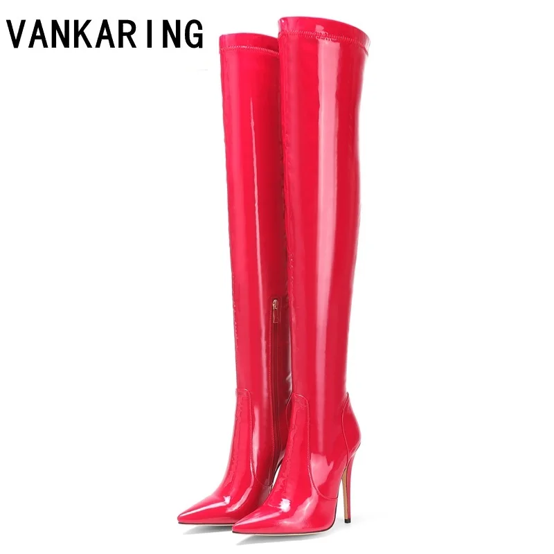 

sexy boots microfiber patent leather shoes women over the knee boots autumn winter thin high heels ladies dance thigh high boots