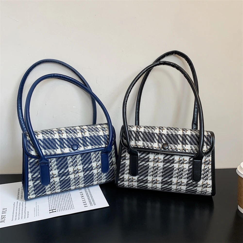 

Fashion Tartan PU Leather Patchwork Small Shoulder Underarm Bag Woman Vintage Autumn Winter Top-handle Tote Bolsa Feminina