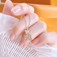 romantic charming 14k real gold cute little bear necklace for women high quality charming temperament jewelry chain aaa zirconia