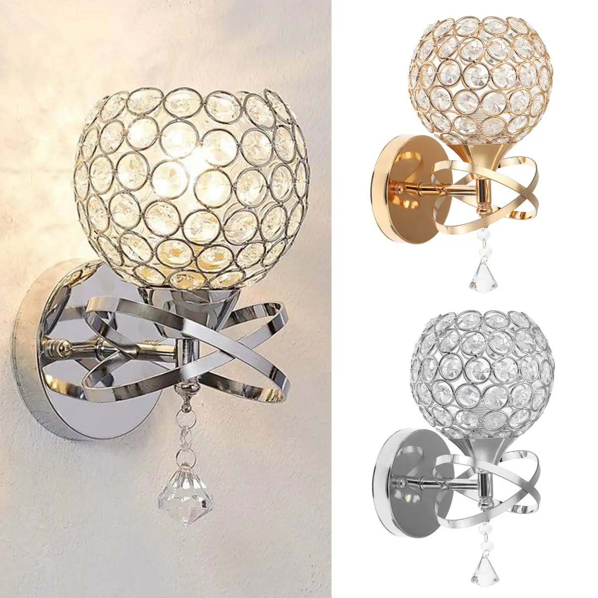

Gold/Sliver LED Wall Sconce Crystal Wall Light Simple Bedroom Bedside Wall Lamp Crystal Lights For Home Living Room Ligting