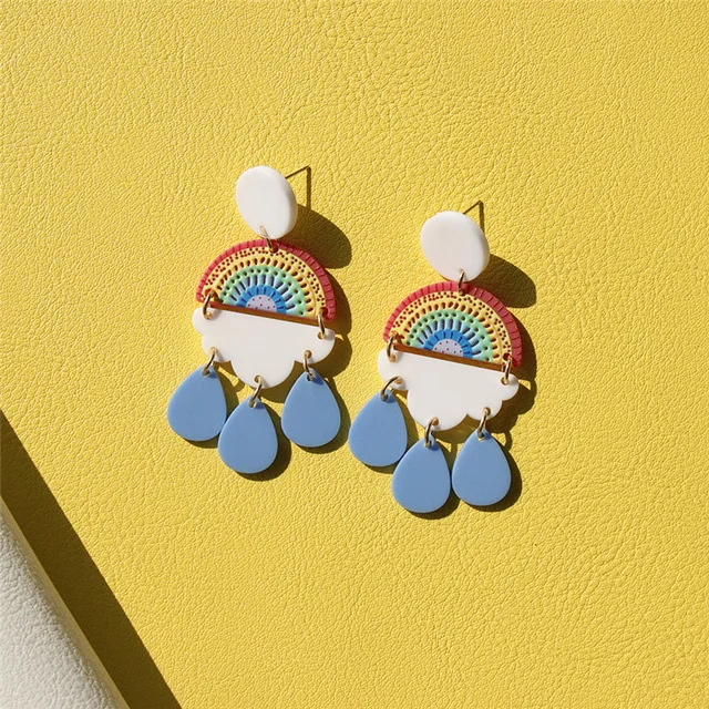 Женские акриловые серьги AOMU круглые Разноцветные с принтом облаков 2020 корейские