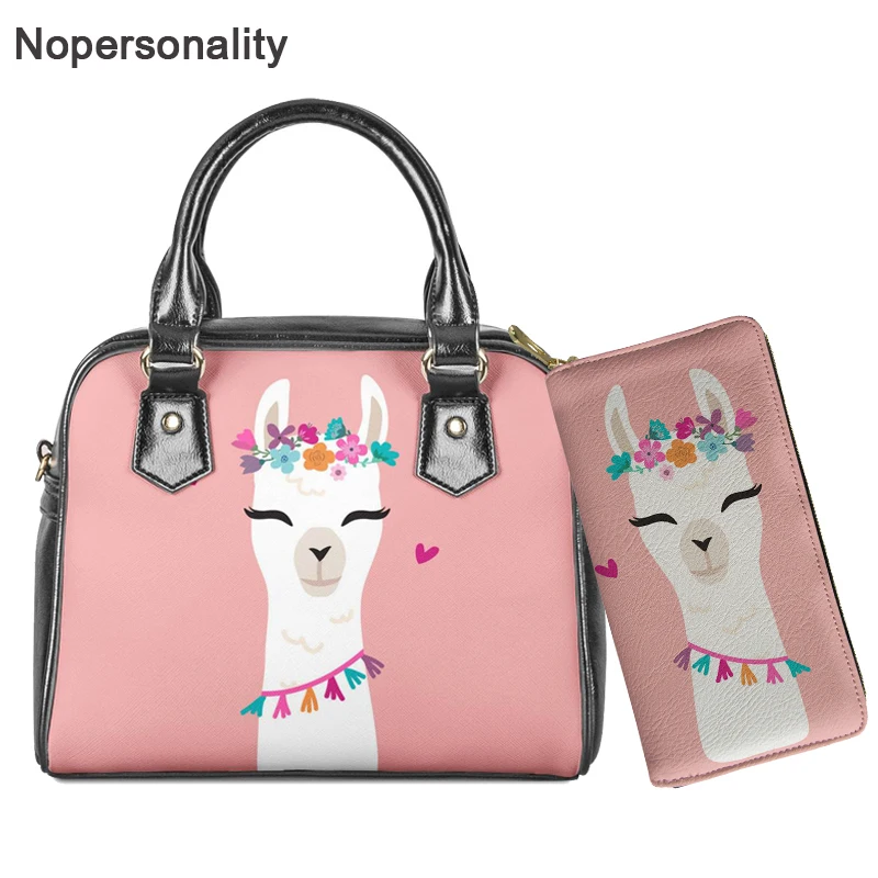 

Nopersonality Cute Alpaca Print Top-handle Bags for Women Lady Leather Animal Pattern Crossbody Bag Female Casual Messenger Bag
