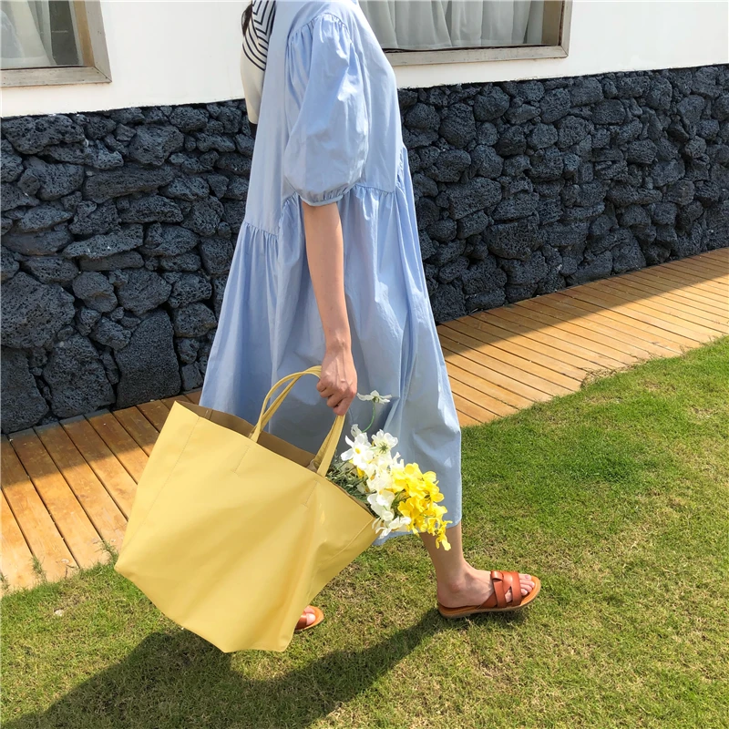 

New Fashion Simple Ladies Shopping Shoulder Bags Vintage Soft Leather Women's Handbags Female Yellow Large Capacity Casual Tote