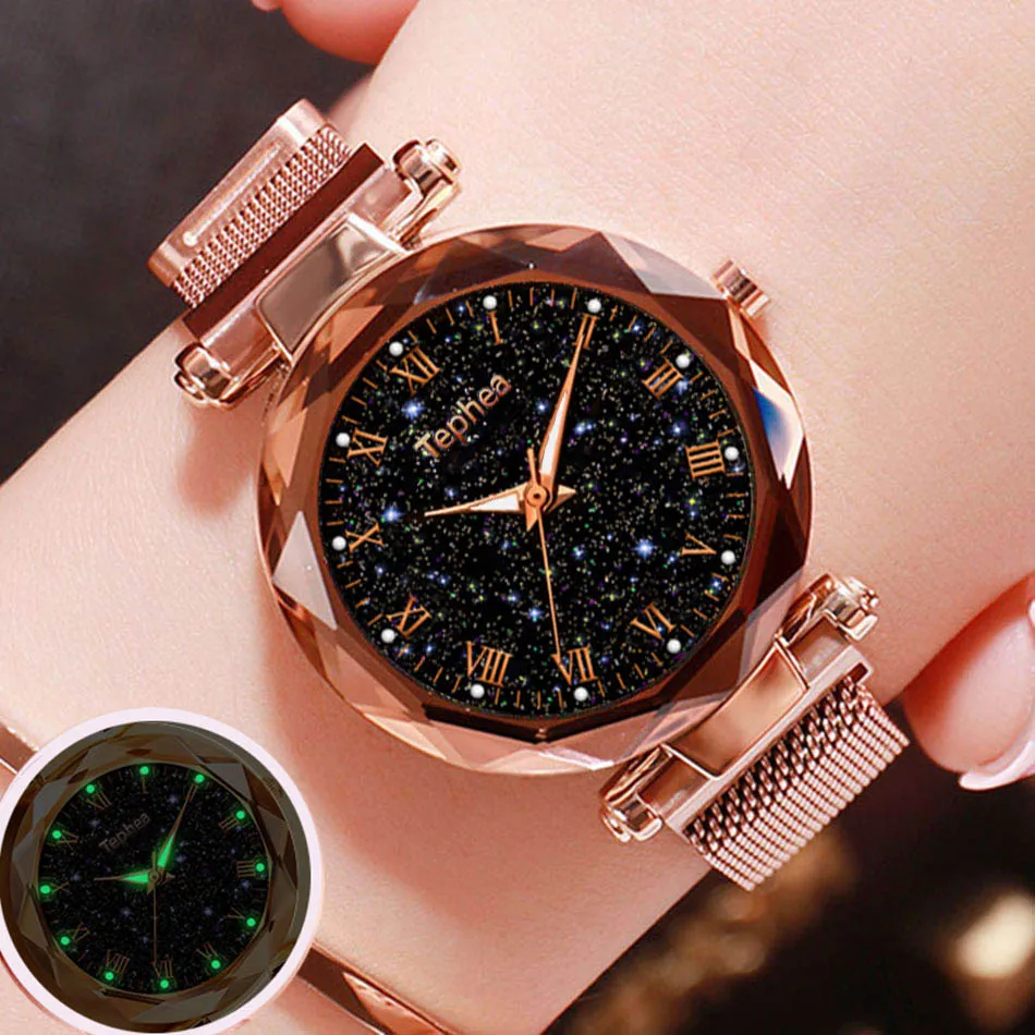 

Женские наручные часы 2021, женские часы со звездным небом на магнитной застежке, светящиеся Роскошные водонепроницаемые женские часы для ...